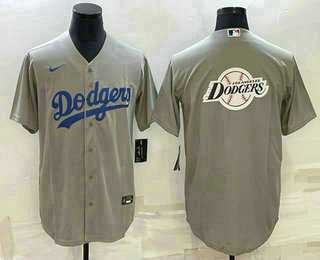 Men%27s Los Angeles Dodgers Grey Team Big Logo Cool Base Stitched Baseball Jersey->los angeles dodgers->MLB Jersey